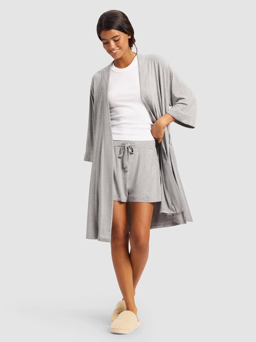 Cozy Earth Women's Bamboo Stretch-Knit Kimono Robe- Grey